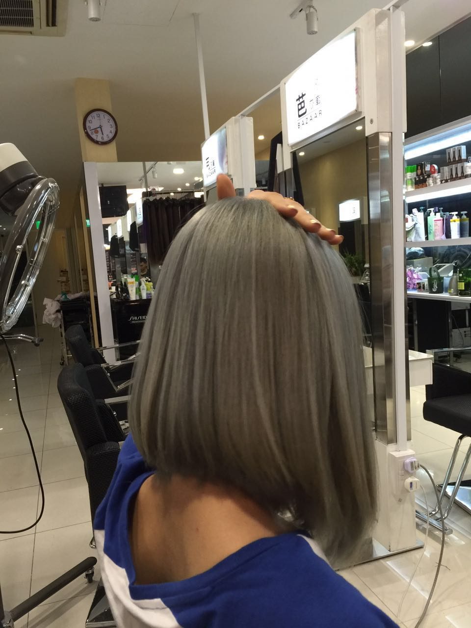 A finished ash brown bob, photographed in the salon