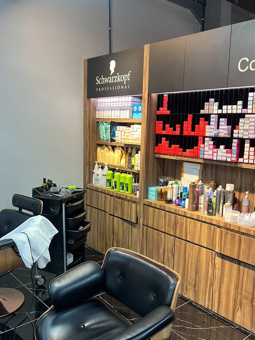 The professional colour wall and product shelving